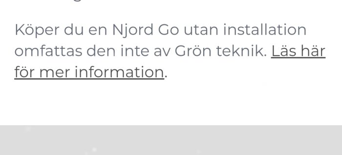 Text på svenska om produkt, Njord Go, och dess relation till Grön teknik.