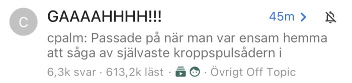 En skärmdump från ett forum med stark reaktion och en kommentar om att såga av kroppspulsådern, många svar och läsare.