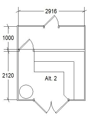 Teknisk ritning av oregelbunden geometrisk form med dimensioner på ritningen och texten "Alt. 2".