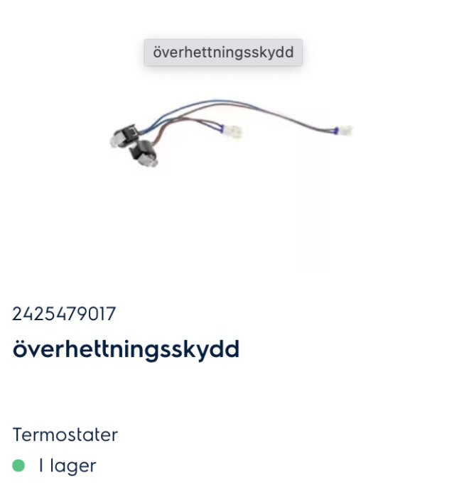 Termometerkomponent, överhettningsskydd, elektriska ledningar, kontakter, reservdel, teknisk utrustning, vit bakgrund.