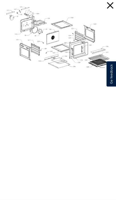 Exploded view illustration of an appliance with numbered parts for assembly or repair guide.