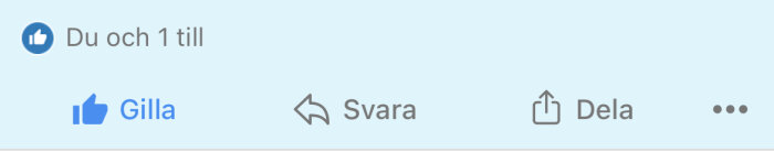 Sociala medier interaktionsknappar med "Gilla", "Svara", "Dela" och två personers engagemang.