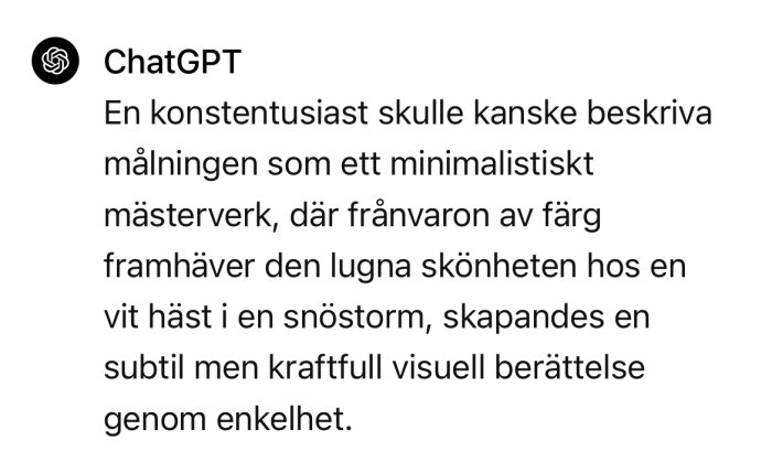 Text på en skärm som diskuterar tolkning av en hypotetisk målning.