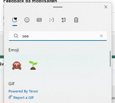 En sökfält för emojis med två exempel, mollusk och planta, synlig i en digital kommunikationsplattform eller chattfönster.