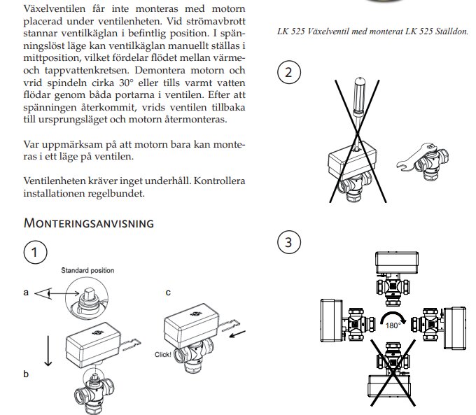 Instruktionsmanual för montering av en växelventil, inkluderar steg-för-steg-illustrationer och installationsvägledning.