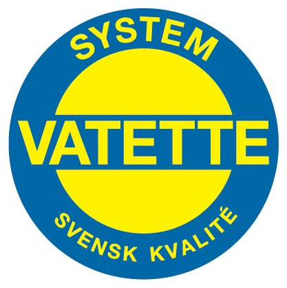 Logotyp i blått och gult med texten "System Vatette Svensk Kvalite" indikerar ett varumärke eller produkt från Sverige.