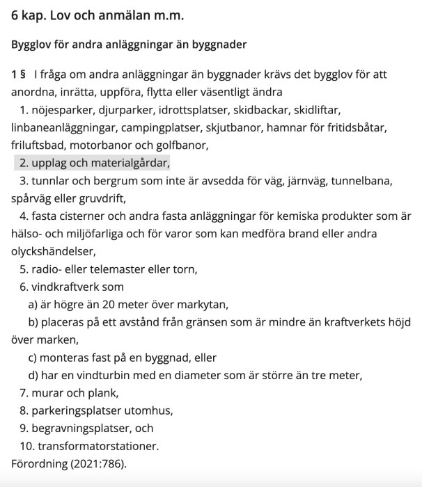 Text om bygglov för anläggningar såsom nöjesparker och idrottsplatser enligt svensk lag.