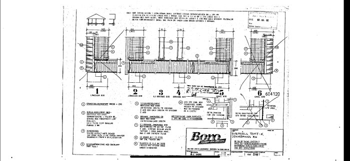 Arkitektonisk ritning, grundläggning, snitt, detaljer, byggnadsinstruktioner, Boro-logotyp, mått, Sverige, byggteknik.