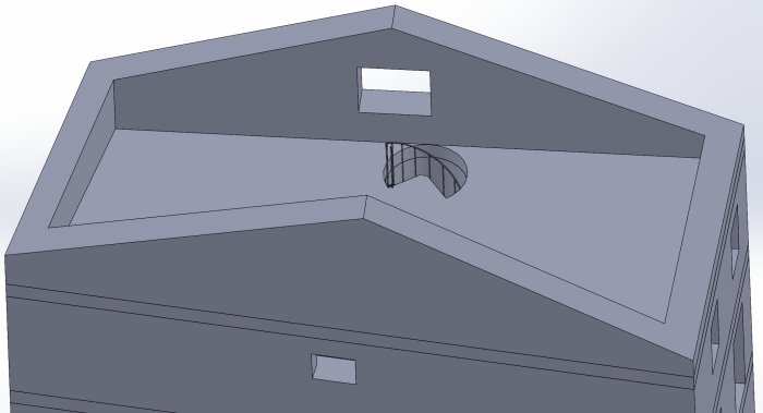 3D-modell av byggnad, grå toner, fönster, enkel geometrisk design, arkitektoniskt koncept.