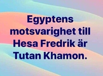 Bild med text på pastellbakgrund; skämtsamt ordspel som refererar till Egypten och Sverige.