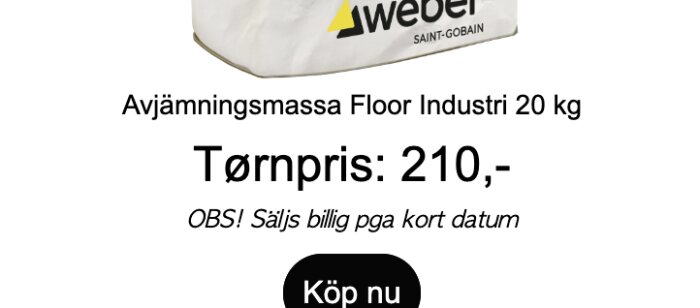 Weber avjämningsmassa, Floor Industri, 20 kg, försäljningsannons med nedsatt pris på grund av kort datum.