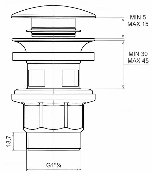 Teknisk ritning av ett objekt med dimensioner, möjligtvis en byggnadsdetalj eller en del av VVS-system.