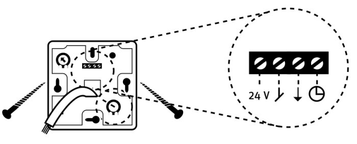 Schematisk illustration av elektrisk krets, kopplingsdäck med komponenter, symboler, och anslutningar till 24V strömkälla.