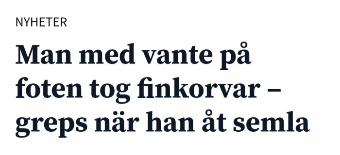 Rubrik om en man med vante på foten som stal finkorvar och greps under semlaätande.
