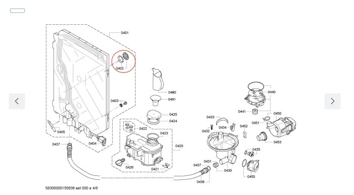 Explosionsritning av maskindelar med numrerade komponenter, schematisk översikt, teknisk illustration.