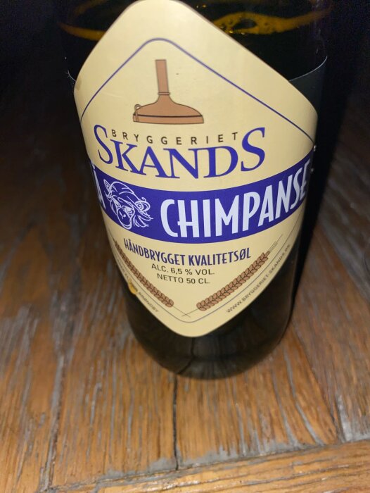 Ölflaska från Bryggeriet Skands, Chimpanse, handbryggt kvalitetsöl, 6,5 % volym, 50 cl.