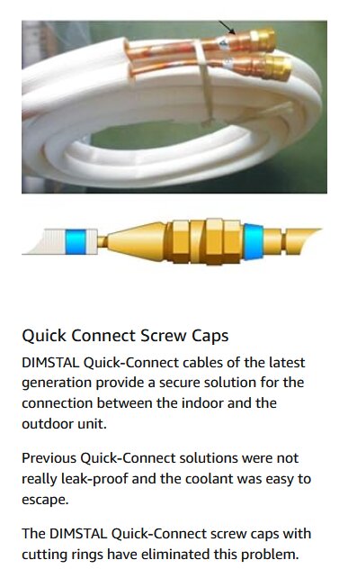 Quick-Connect skruvkåpor och kablar hävdas vara läcktäta, ny lösning för att förbinda inomhus- och utomhusenheter.