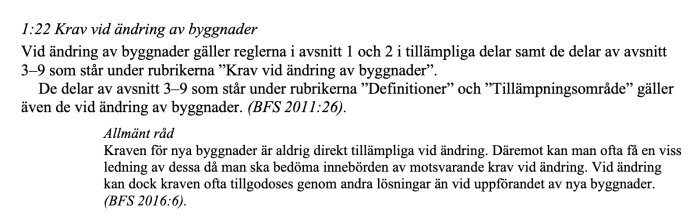 Utdrag från Boverkets byggregler (BFS 2011:26) om krav vid ändring av byggnader.