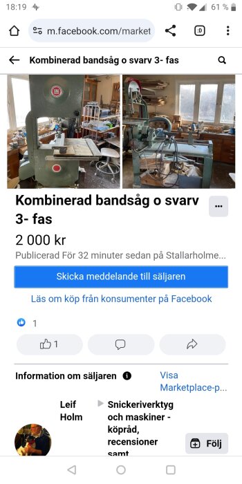 Kombinerad bandsåg och svarv i verkstadsutrymme med fönster och verktyg i bakgrunden.