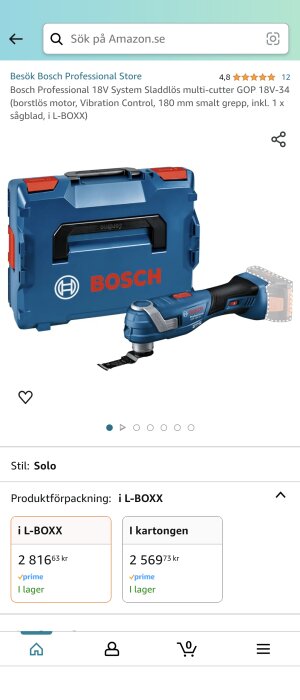 Bosch Professional 18V sladdlös multi-cutter med tillbehör och L-BOXX förvaringslösning.