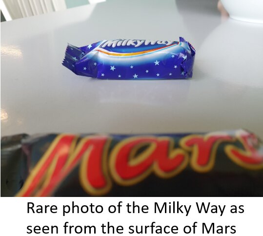 Omslagsförpackningar för Milky Way och Mars chokladkakor på en bordsskiva.