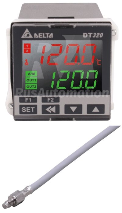 Delta DT320 temperaturregulator med digital display och temperatursensor.