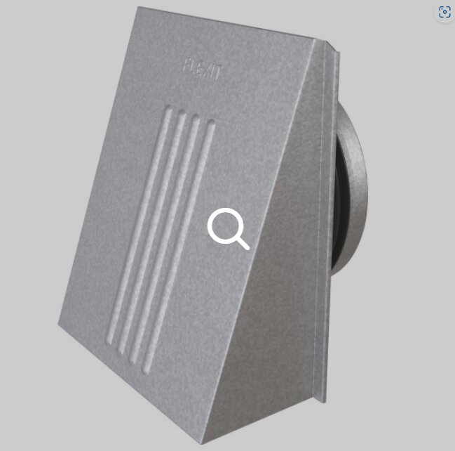 Väggmonterad ventilationshuv i metall för köksfläkt.