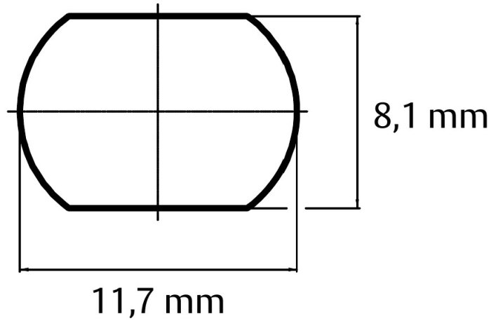 Teknisk ritning av en cylindrisk komponent med måtten 11,7 mm och 8,1 mm angivna.