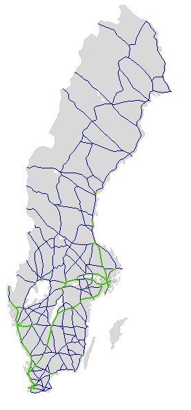 Karta över Sverige med markerade vägar, framhäver Jönköping och Örebro regionen.
