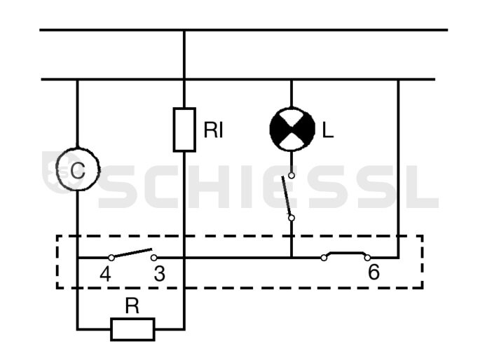 Elektriskt schema visande kopplingar, med betoning på punkterna 3 och 4 nära en relä.