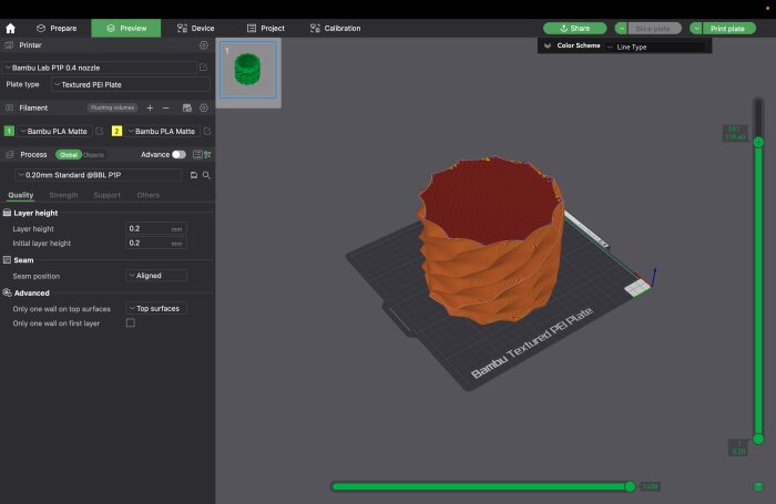 3D-modellingsprogram med en överskådlig bild av ett överfyllt infill i en utskriftsmodell på Bambu Labs slicer.