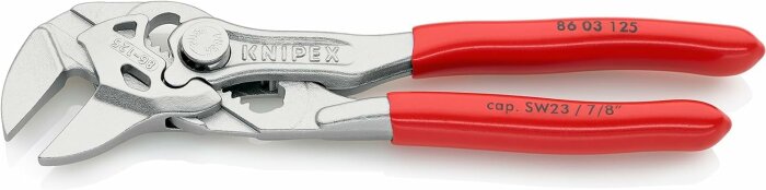 Knipex tångnyckel med röda handtag och justerbar skruvmejselliknande huvud.