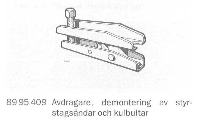 Illustration av en avdragare för demontering av styrsändar och kulbultar.