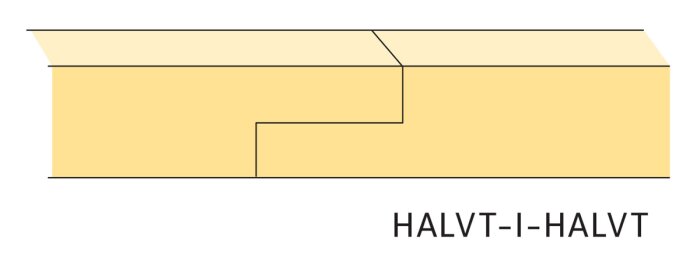 Illustration av halvt i halvt skarvningsteknik för träkonstruktioner.