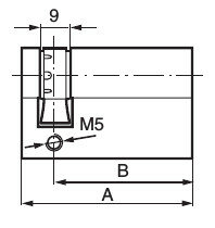 Teknisk ritning av en låscylinder som visar B-måttet från centrum fästskruv till framkant.