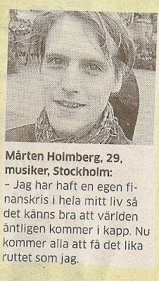 Porträtt av en ung man med citat från en tidningsartikel.