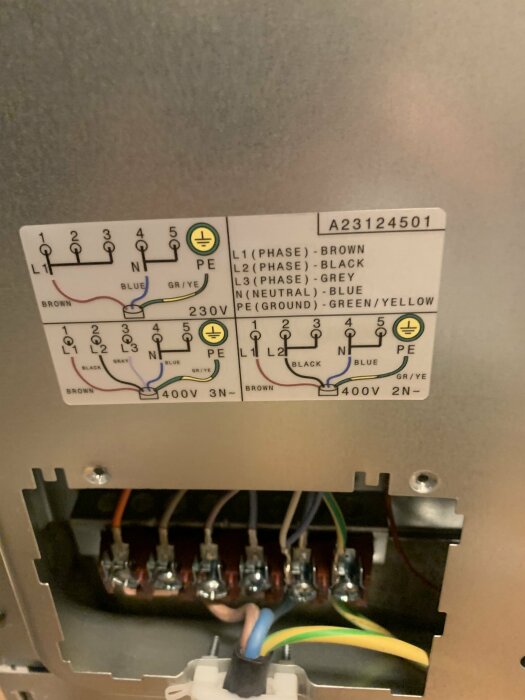 Elektrisk kopplingsschema och kablar i apparatskåp där neutralledaren är inkopplad felaktigt enligt frågeställarens beskrivning.