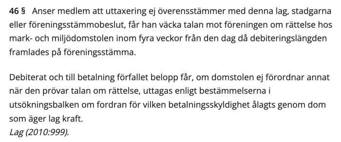 Textutdrag ur en lagbok som handlar om klandervärda uttaxeringar och rätten att väcka talan.