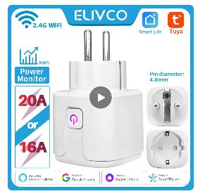 Elvco smart WiFi-uttag för energimätning och fjärrstyrning av hushållsapparater.