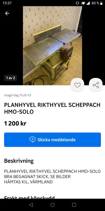 Industriell planhyvel av märket Scheppach i ett verkstadsrum.