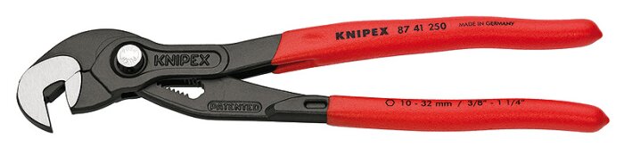 Knipex muttertång med röda handtag och justerbart huvud mot vit bakgrund.