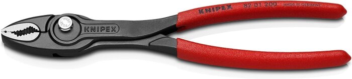 Knipex muttertång i svart och rött med texten "Made in Germany" på handtaget.