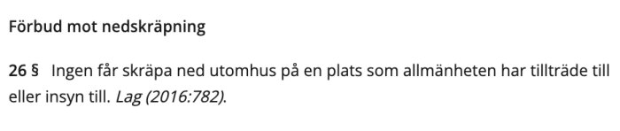 Text från miljöbalken om förbud mot nedskräpning, paragraf 26 § med lagreferens.