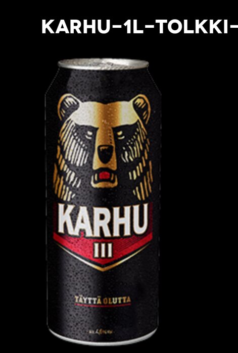 En burk Karhu-öl med logotyp och en björn på etiketten.