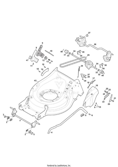 Exploded view drawing of a Stiga Twinclip 50 S lawnmower with parts labeled, focusing on part number 30.