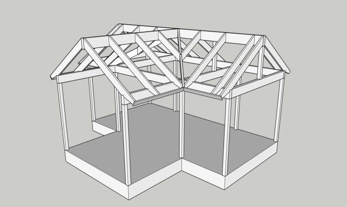 3D-modell av en takkonstruktion för ett byggprojekt.