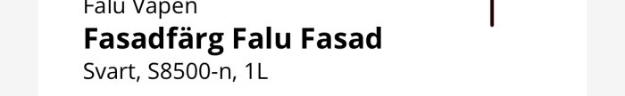 Etikett för Falu slamfärg för fasad, svart färg med koden S8500-N, förpackning om 1 liter.