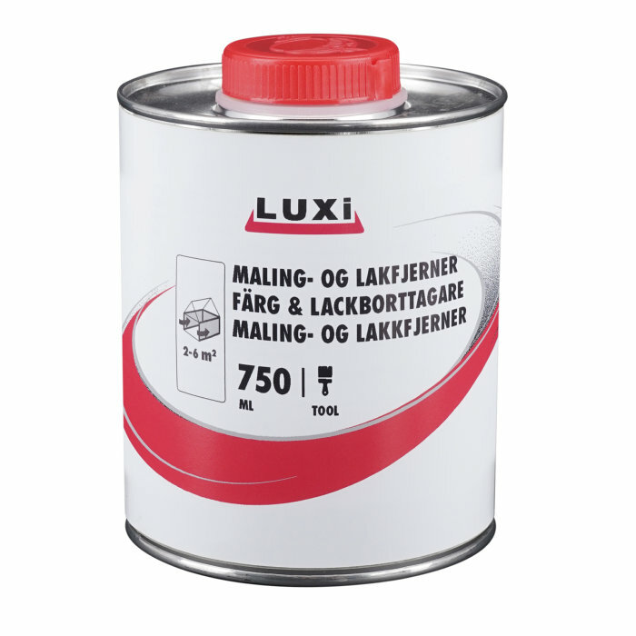 Burk med LUXI färg- och lackborttagningsmedel på 750 ml för byggprojekt.