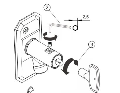Illustration av demontering av Vatette vattenutkastare med insexskruv och komponenter.