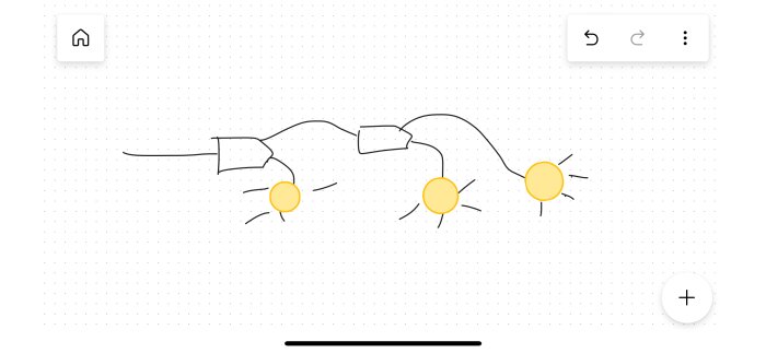 Illustration av en förgreningsdosa-koppling för tre lampor, i ett schematiskt diagram.